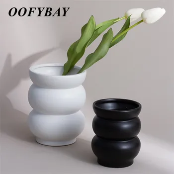Šiaurės šalių Šiuolaikinės Keramikos Gėlių Vaza Juoda ir Balta 