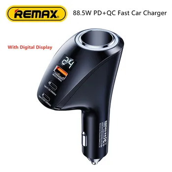 Remax 88.5 W PD+QC Greitai Automobilinis Įkroviklis Su Cigarečių degiklio Skaitmeninis Ekranas 1A2C Išvestis USB Tipo C Uosto
