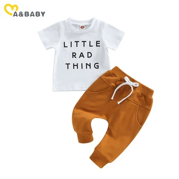 Ma&Baby 0-3Y Bamblys Kūdikis, Vaikas, Kūdikis, Berniukas Drabužių Nustatyti Laiškas Trumpas Rankovės marškinėliai Kelnės Atsitiktinis Vasaros Komplektai