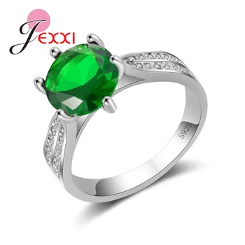 925 Sterling Silver Lady Žiedai Apvalios Green Crystal Žiedą, Moterims Juostos Stilių, Vestuvių, Sužadėtuvių Pasiūlymą Anillos Bijoux