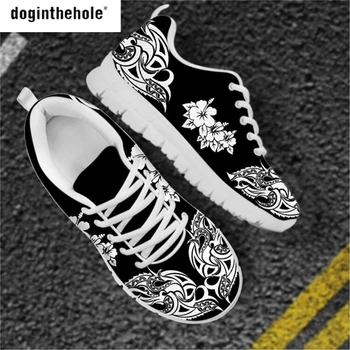 Doginthehole Tradicinių Afrikos Moterų Batai Ponios Tinklinio Sporto Batelius Gėlių Polinezijos Dizaino Mados Moterų Sneaker už Runing