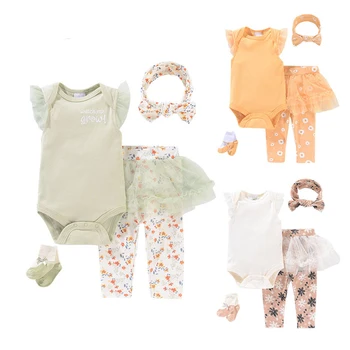 2023 Naujagimių Drabužių Rinkiniai Berniukai 4Pcs Baby Set Bodysuits Kelnės, Kojinės, Komplektai, Kombinezonas, Kūdikių Drabužiai Mergaitėms