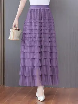 Violetinis Sijonas Moterims Pavasario Vidurio Ilgio Pyragas Reljefiniai Sijonas Aukštu Juosmeniu Mados Slim-Line Elegantiškas Jupe Femme Z269