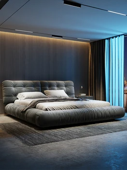 Italijos debesis lova audinio lova modernus minimalistinio dvivietis miegamasis king lova technologijos audinio Šiaurės žema lova