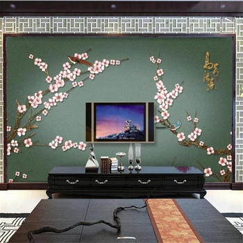 wellyu Užsakymą tapetai 3d freskos paukščių kalba gėlių pen slyvų Kinijos Обои fono sienos dokumentų namų dekoro freskos 3d tapetai