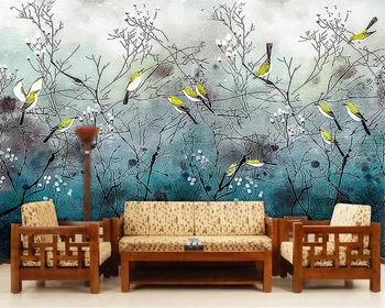 beibehang Užsakymą tapetai mados ranka-dažytos gėlės ir paukščiai nostalgišką retro Kinijos klasikinės fono sienos popieriaus