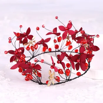Raudona lapų karūnos plaukų šukuosena naują crystal vestuvių priedai