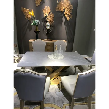 Prabangus šiferis, valgomasis stalas ir kėdės derinys italijos namų ūkių stačiakampio formos marmuro šiuolaikinės paprasta gyvenamojo kambario, valgomojo stalas