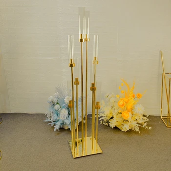 Metalo Žvakidės 49 Cm Kandeliabrai Žvakių Laikikliai Stovi Prabangūs Geltonos Aukso Vestuvių Stalo Centerpieces Šalies Apdaila