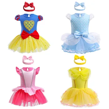 Mergaitė Princesė Dress Baby Girl Romper Suknelė Undinė Snieguolė Gimtadienis Kostiumas Jumpsuit Tutu Suknelė + Lankelis Kūdikių Suknelės