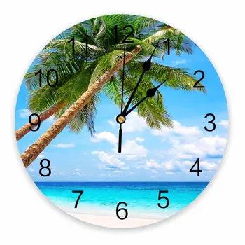 Kokoso Medis Paplūdimio Dekoratyvinis Apvalus Sieninis Laikrodis Arabiškais Skaitmenimis Dizainas Ne Tiksi Sieninis Laikrodis Dideli Miegamieji Vonios Kambarys