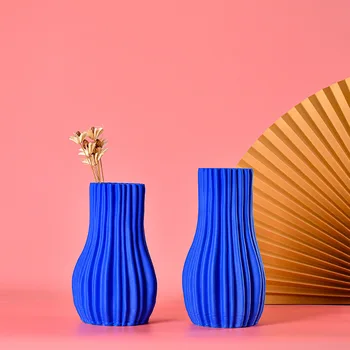Šiuolaikinės keramikos mėlyna vaza dekoratyvinis ornamentas kambarį darbalaukio dirbtinių gėlių talpykla namų dekoro priedai