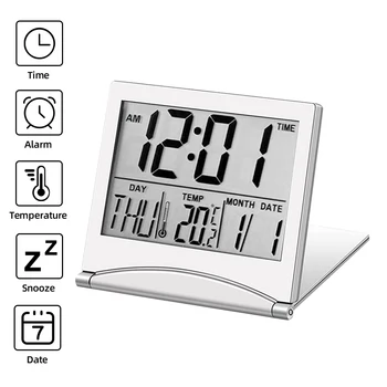 Lankstymo LCD Skaitmeninis Laikrodis-Žadintuvas Kelionės Elektroninių Mini Laikrodis Stalas Stalo Oras Stotis, Miegamojo, Stalo, Skaitmeninis Laikrodis