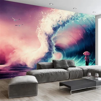 wellyu HD naked jūros bangos pora gyvenimo kambario sienos užsakymą didelės freskos žalia šilko audinio tapetai papel de parede para quarto