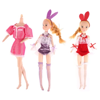 1Set Lėlės Drabužius trumpomis Rankovėmis Šortai Sexy Bunny Dress Lankelis, Kojinės Šalies Vienodi Lėlė 30CM