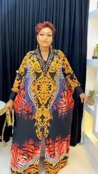 Dashiki Afrikos Suknelės Moterims Vasaros Afrikos ilgomis Rankovėmis V-kaklo, Poliesteris Spausdinimo Ilga Suknelė Moterims Abaja Afrikos Drabužiai