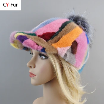 2023 Naują Atvykimo Moterų Audinės Kailio Kepurės Fox Fur Pompoms Skrybėlės, Mergaitėms Audinės Kailio Kepurę Mados Žieminės Kieto Mezgimo Tikro Kailio Beisbolo Kepuraitės
