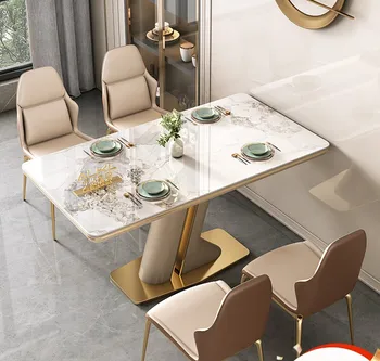 Itališko stiliaus roko plokštė valgomasis stalas šviesos prabanga high-end naujas, modernus paprastų buitinių šviesos, šviesos, stalas ir kėdė derinys