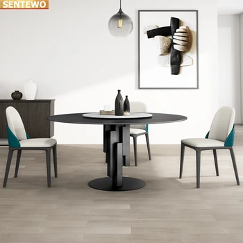 Dizaineris Prabangus turas Marmuro Uolos Plokštė valgomasis stalas nustatyti 8 kėdės mesa comedor baldai comedor marbre Nerūdijančio plieno aukso bazės