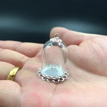 25x18mm Bell stiklainiai formos vamzdelis, skaidraus stiklo pasaulyje burbulas butelis sidabro dvigubose atlenkiamas dangtelis, skirtas 