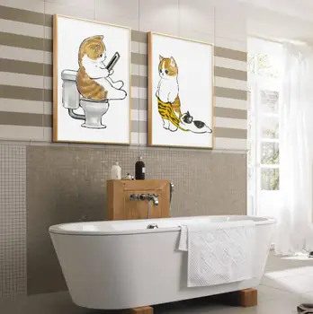 Tualetas dekoratyvinis dažymas Šiuolaikinės paprasta, vonios kambarys, Tualetas katė pet freskos